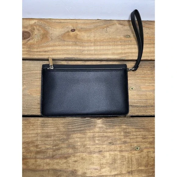 Kate Spade Darcy Large Slim Bifold Wallet Clutch Wristlet Black Light Blue - Picture 5 of 7